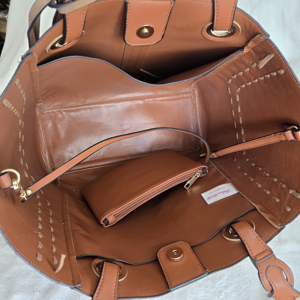 Boho Whipstitch Tassel Tote Camel‎ Pebbled Faux Leather Slouchy Western Chic Bag - Picture 15 of 16